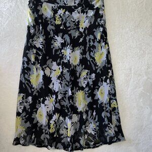Cato Floral‎ Skirt 14 Midi A-Line Black Yellow Flowy Church Career Party